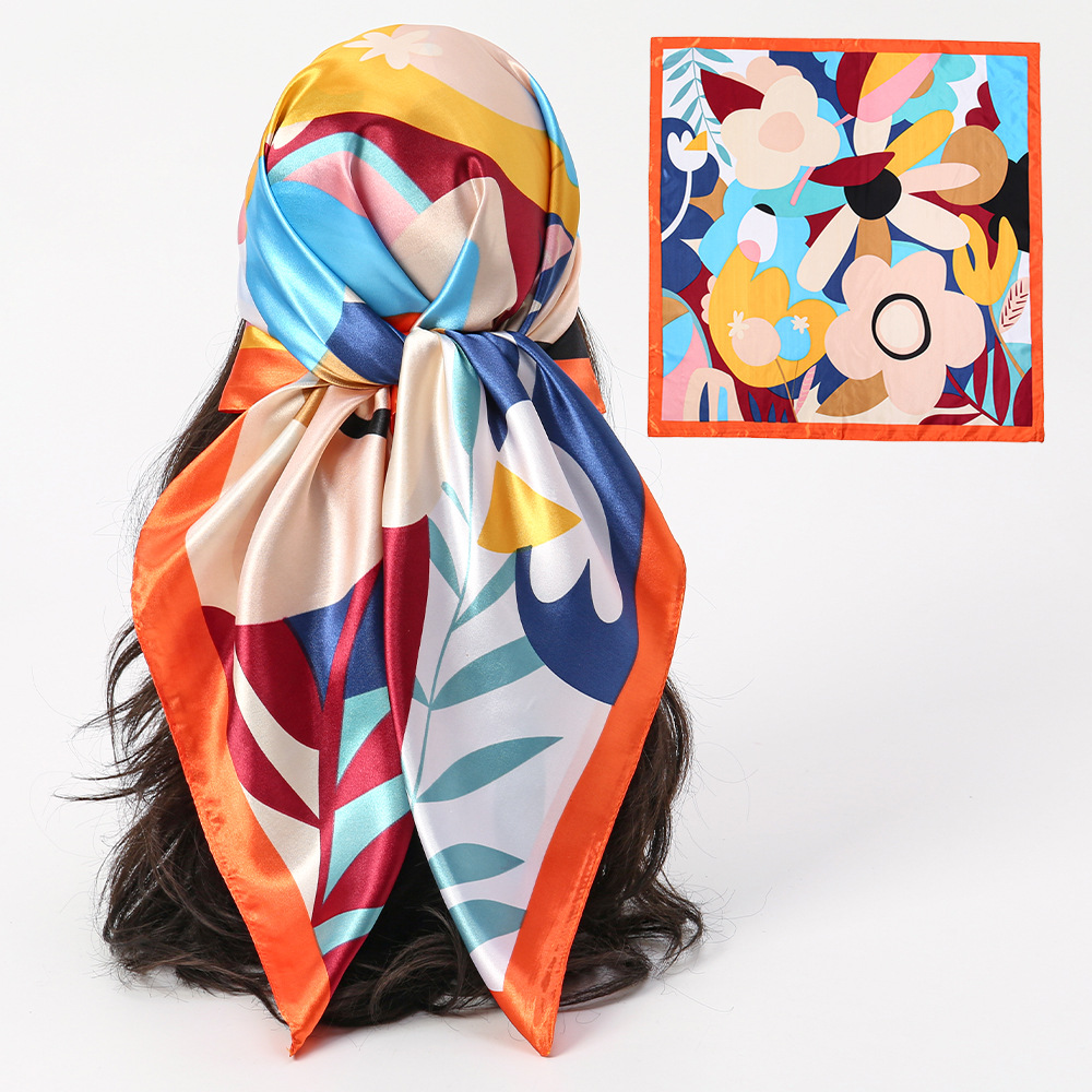 Pañuelo cuadrado de 90 colores fresco y lindo, flor, viaje de viaje, bufanda de seda estampada de moda multiusos, bufanda cuadrada con cuello femenino