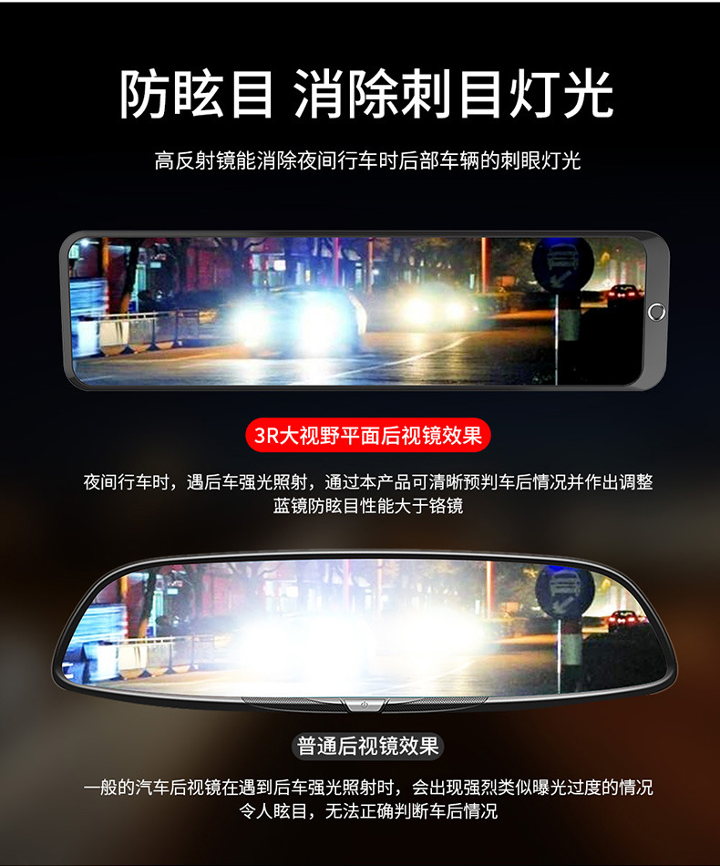 Large-View Rearview Mirror in the Car, Anti-Dazzle Reflector, Car Interior Reversing Mirror, Wide-Angle Curved Plane Mirror, Universal