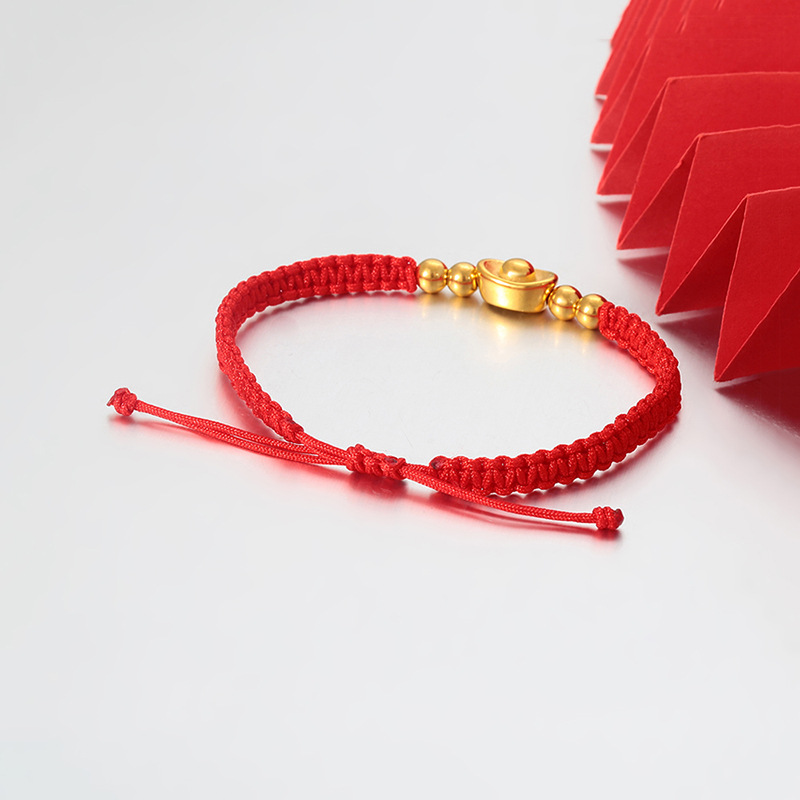 Xuping brazalete de cuerda roja tejida a mano acero inoxidable 24k accesorios de bola de oro imitación joyas de lujo ligeras al por mayor mujeres