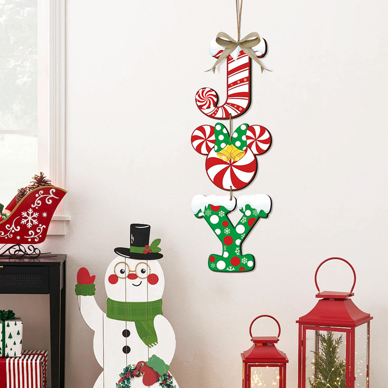 Cross-border Christmas wooden sign rustic holy night front door sign door hanging red checkered festive atmosphere wall hanging