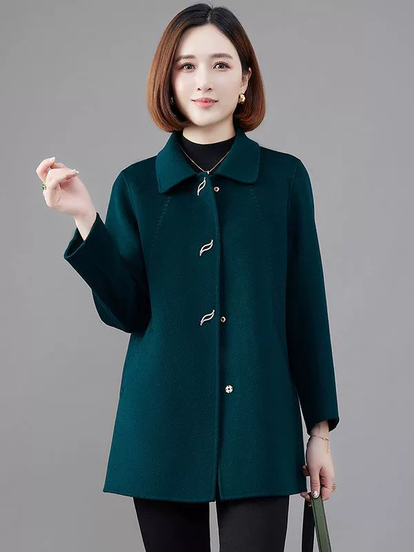 Double-Sided Velvet Wool Coat for Mothers - Demi-Season, Plus Size, Classic Collar, Cozy Warmth