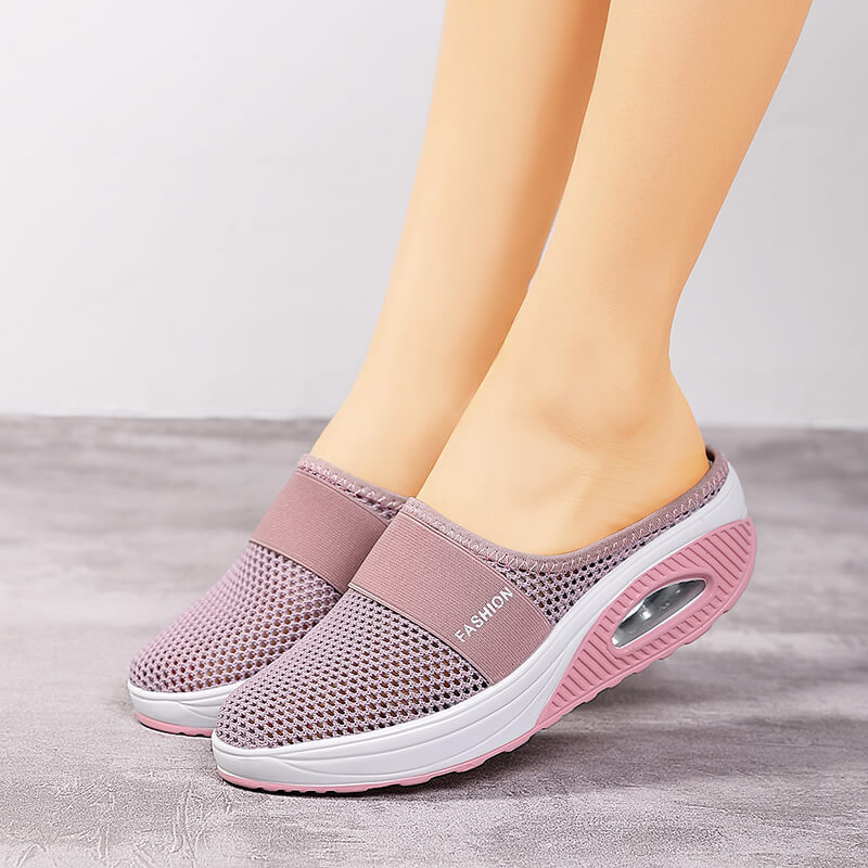 2023 Summer Women's Slip-on Walking Shoes Mother Shoes Lightweight Cross-border Baotou Hollow-out Half Slippers Summer Mesh Surface