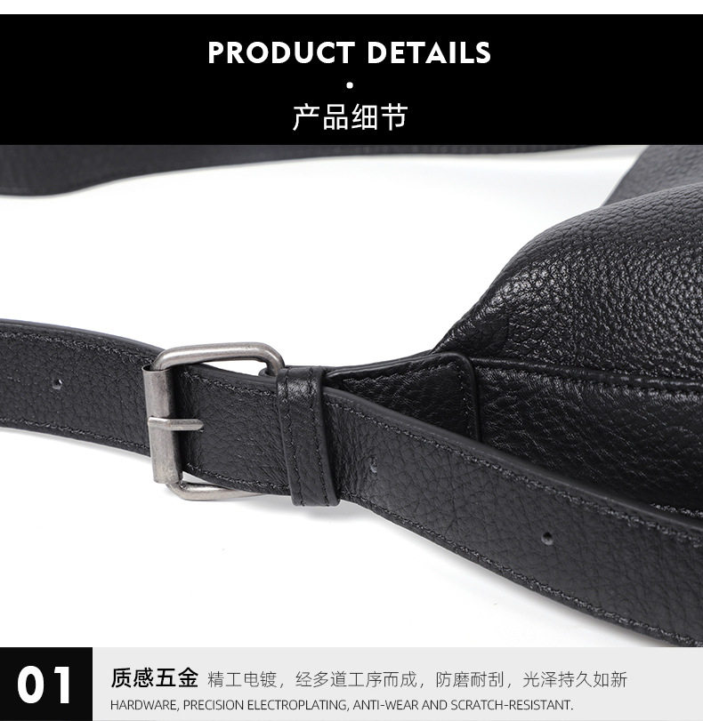 Túi đeo chéo nam da bò mềm dung tích lớn 29×11×17 cm — Màu đen chi tiết 18