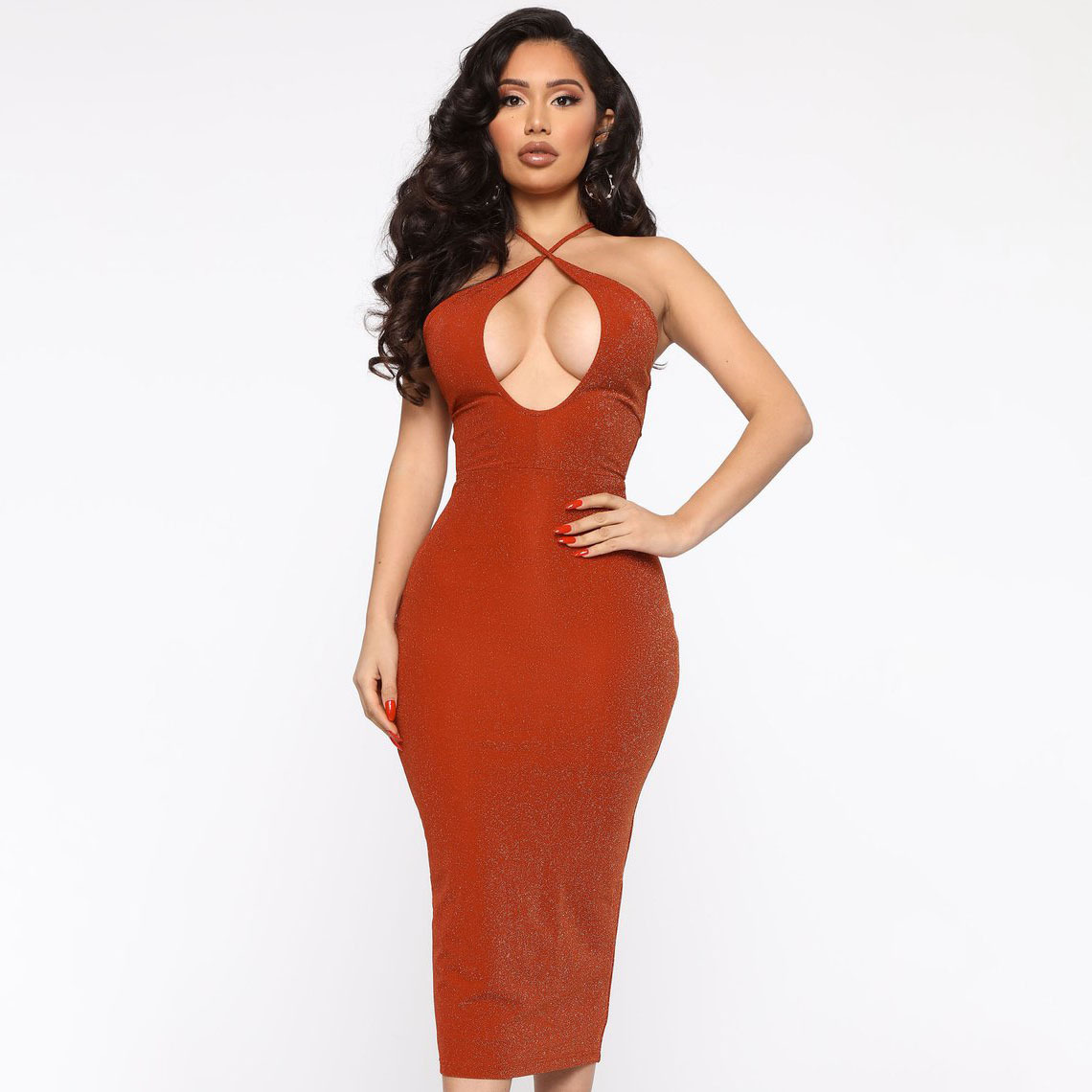 cross sling backless lace-up tight wrap chest solid color dress NSHBG122644