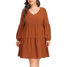 Z 25032 V Neck Long Sleeve Dot Ruffle Casual Dress ���c���~