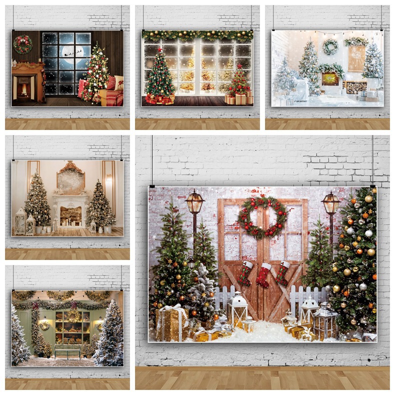 Christmas Party Indoor Fireplace Lights Snowman Photography Props New Photo Material Photography Background Cloth