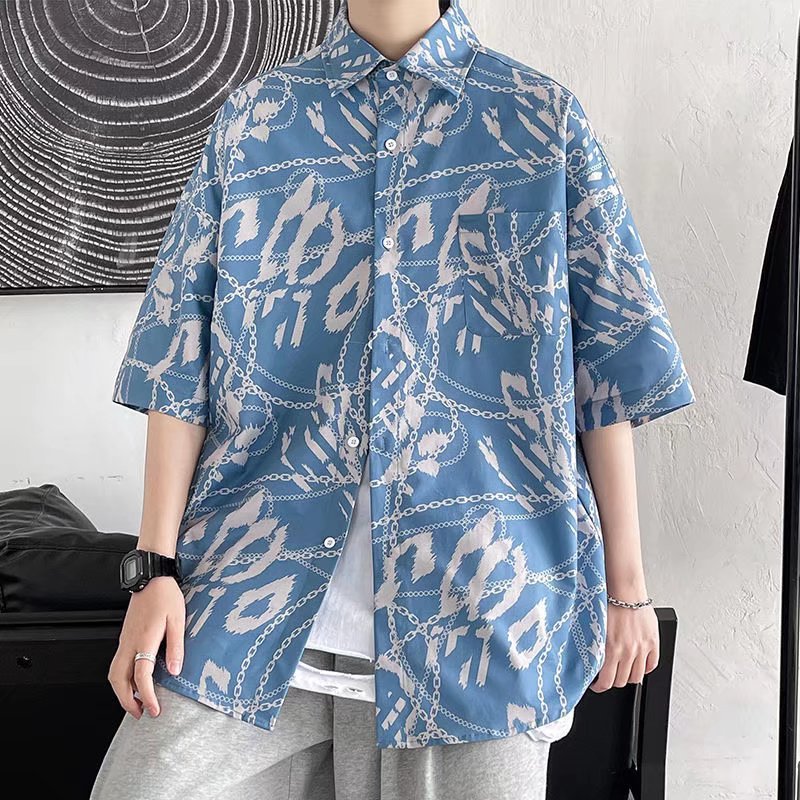 Camisa de moda de verano popular de moda juvenil de media manga elegante de Harajuku nuevo flojo artístico a juego para hombres