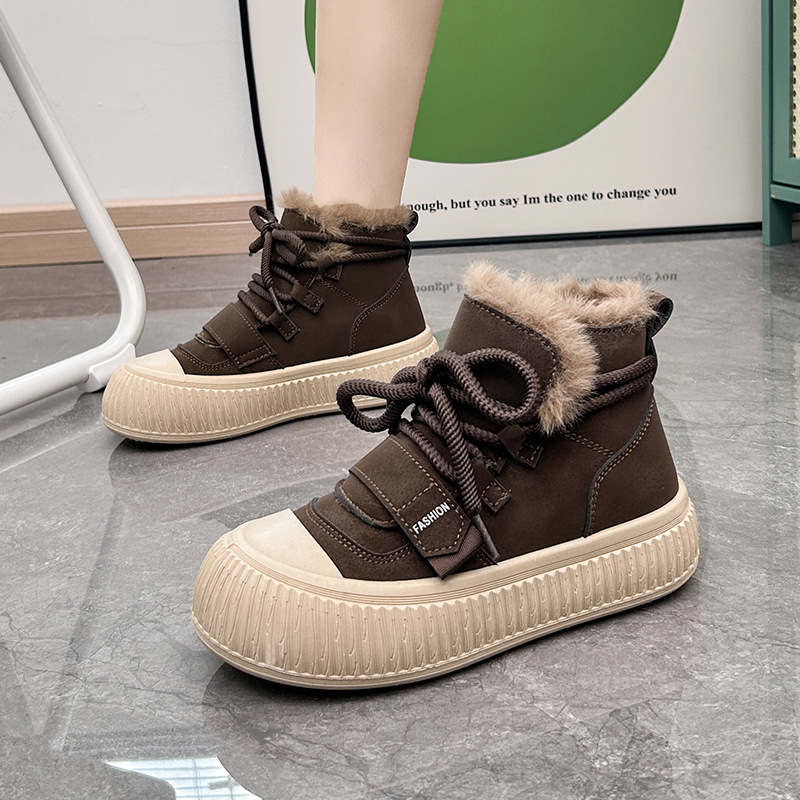 High Top Shoes for Women 2023 Winter New Cashmere and Thick All The Students Cotton Shoes Tide Ins Platform Casual Shoes_voghion.com