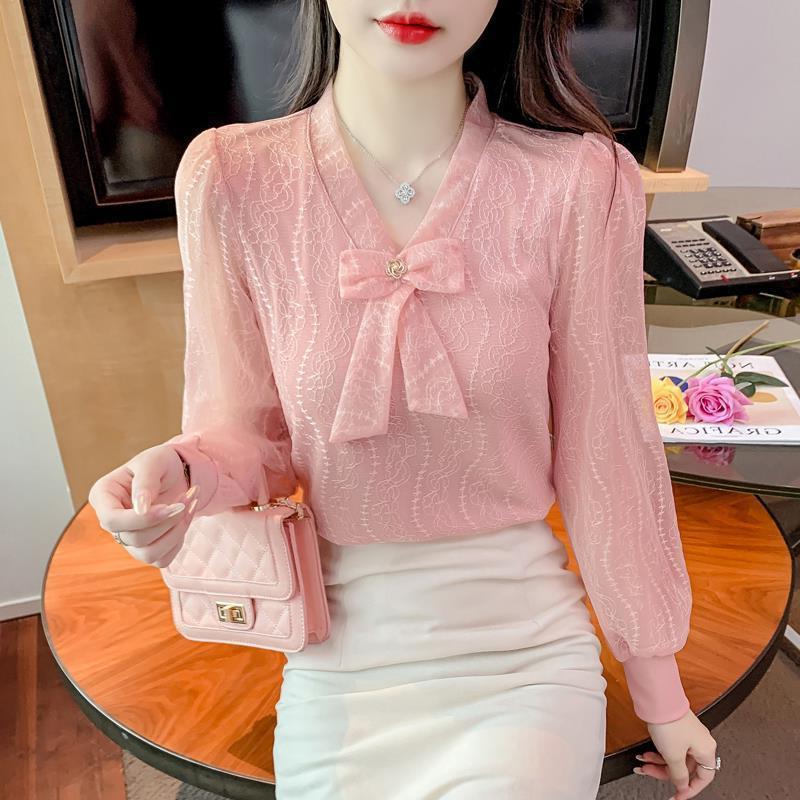Lace silk body-friendly shirt with bow