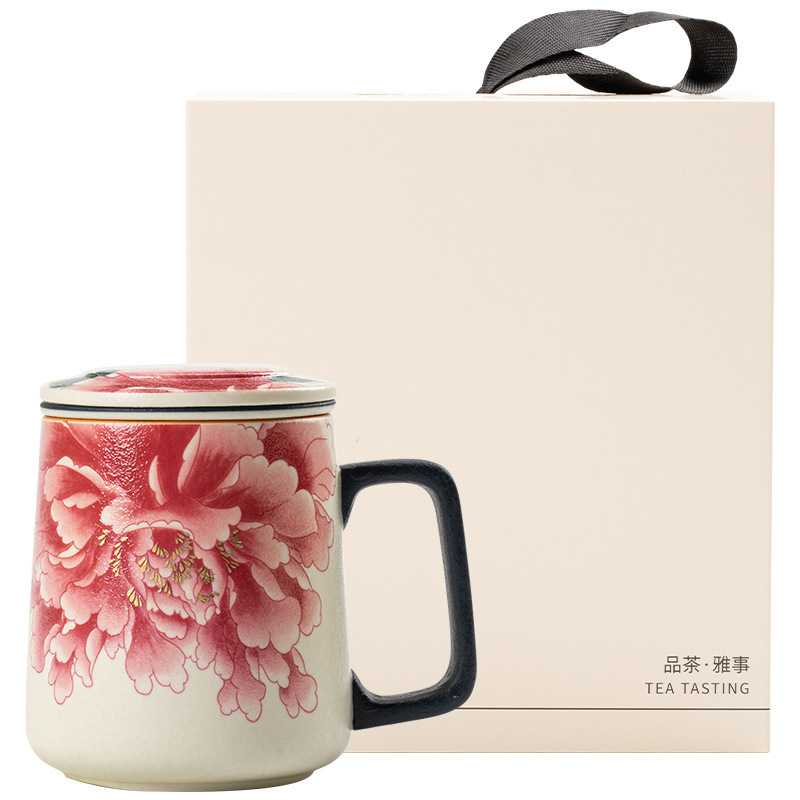 岩鉱石白シンプルなセラミック茶水分離カップ個人用フィルター青と白の蓋付きホームオフィスティーカップ|undefined
