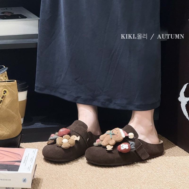 复古小熊公仔厚底包头勃肯鞋女2025秋季新款卡通外穿小众增高拖鞋|undefined