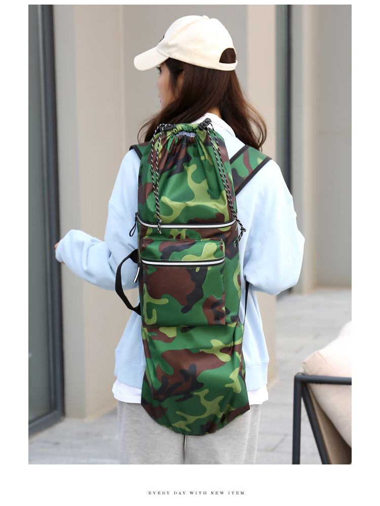 Waterproof 45 Inches Solid Color Camouflage Outdoor Drawstring Backpack display picture 6