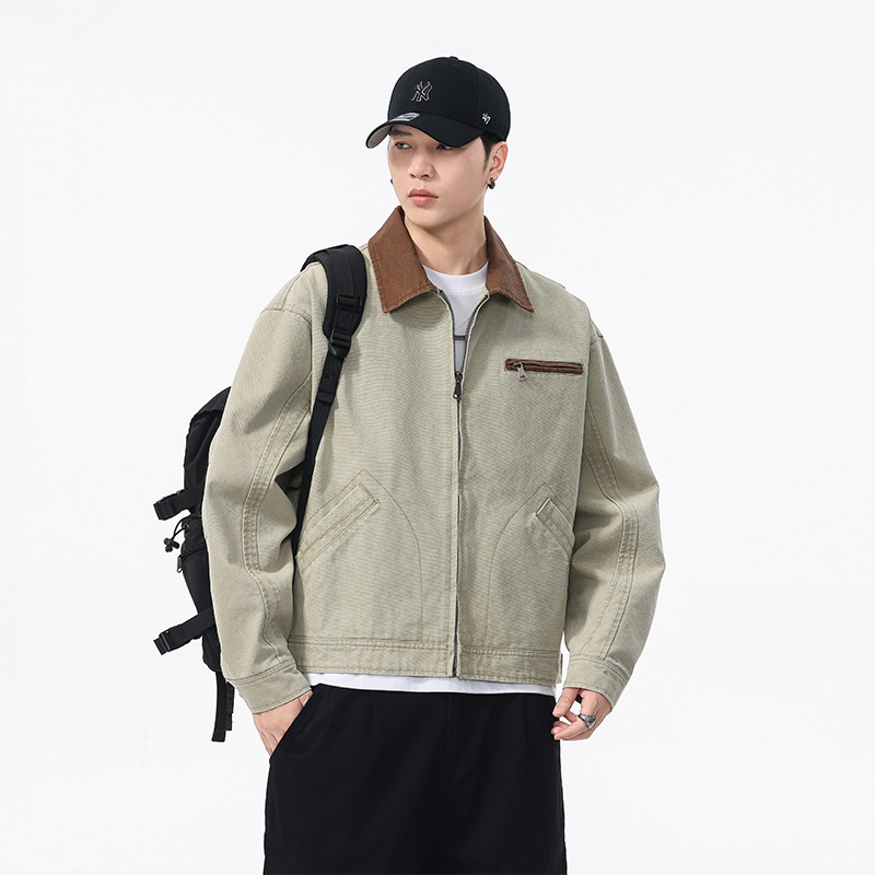 American Barn Style Contrast Color Lapel Carhartt Work Jacket Men's 2025 Autumn New Lapel Hunting Short Jacket