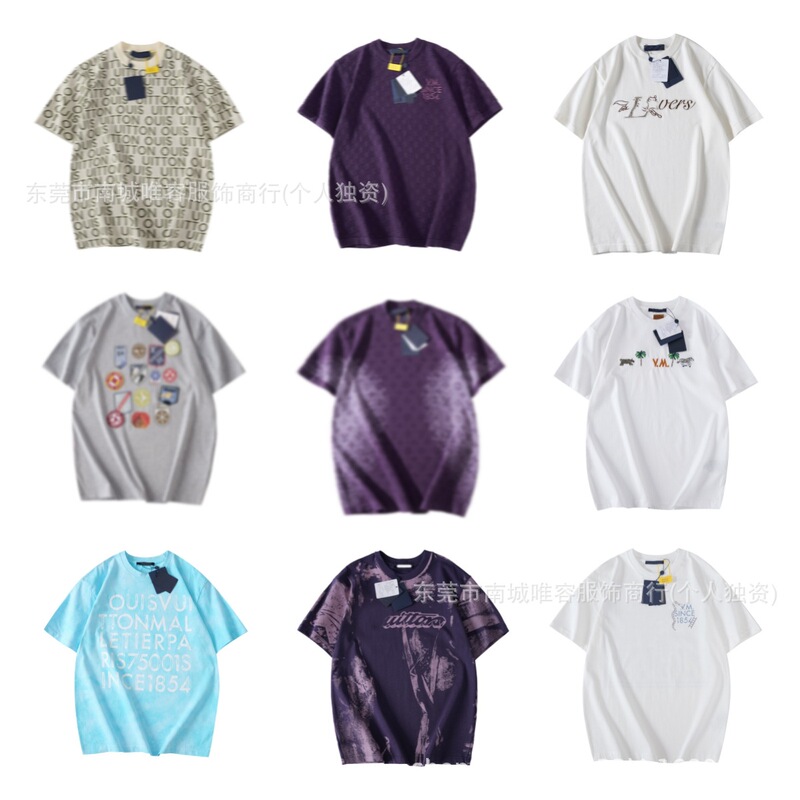 High-End Version Cross-Border Lv-Style Letter Pattern Gradient Fox Floral Checkerboard Short-Sleeve Unisex Full-Print T-Shirt High-End Version Cross-Border Lv-Style Letter Pattern Gradient Fox Floral Checkerboard Short-Sleeve Unisex Full-Print T-Shirt