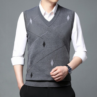 Men's Thickened Sleeveless Vest Winter New Casual Fashion V-Neck Sleeveless Knitted Pullover Base Vest