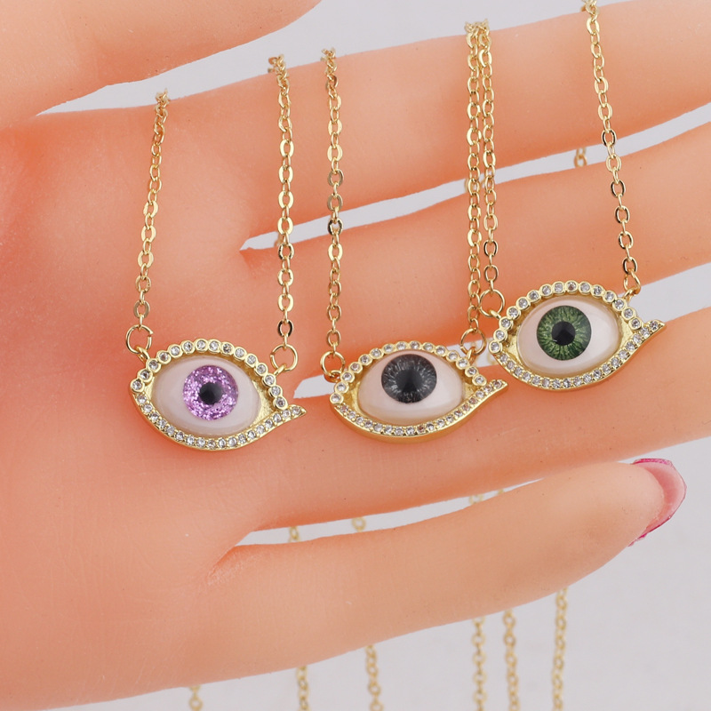 Hip-Hop Eye Copper Necklace Inlay Resin Diamond Copper Necklaces