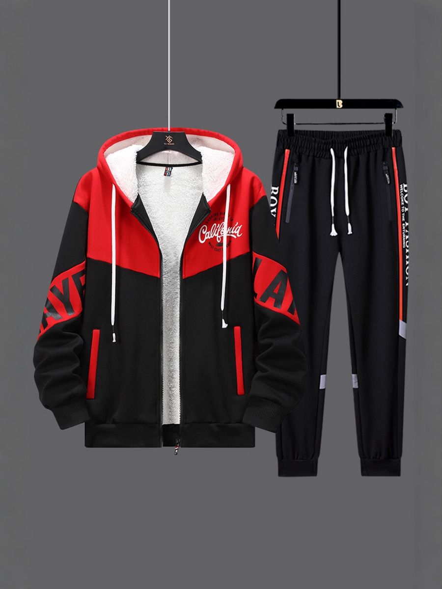 Adolescentes con camisa con capuzas gruesas tendencia de ropa de hombre de alto nivel con un conjunto de chaqueta deportiva de invierno