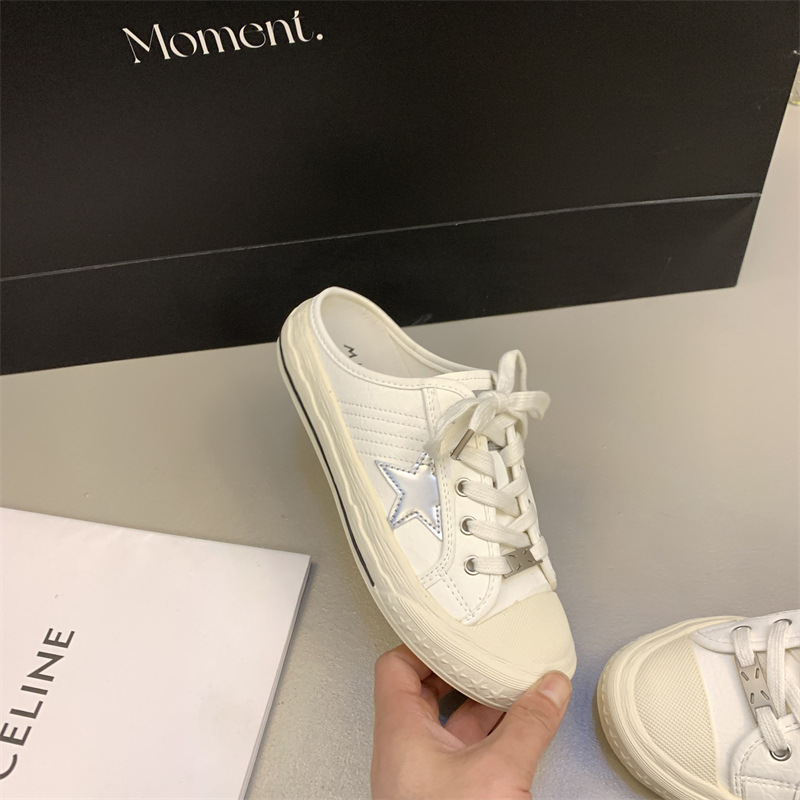 Las primeras medias pantuflas de Baotou antiguas y antiguas, zapatos sucios pequeños de cuero de verano para mujer, sandalias de estrellas de todo fósforo