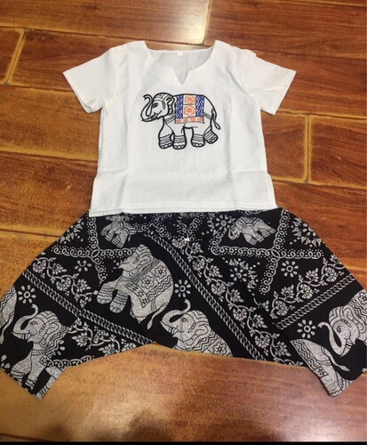 Nation-style embroidery cartoon animal cotton-linen set for young children, including short-sleeved shirts and shorts for boys, wholesale