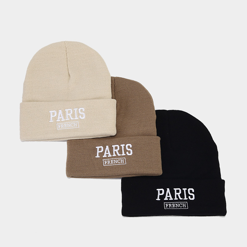 Korean version of Instagram large edition knitted for women with small embroidered letters, woolen pullover hat, big_voghion.com