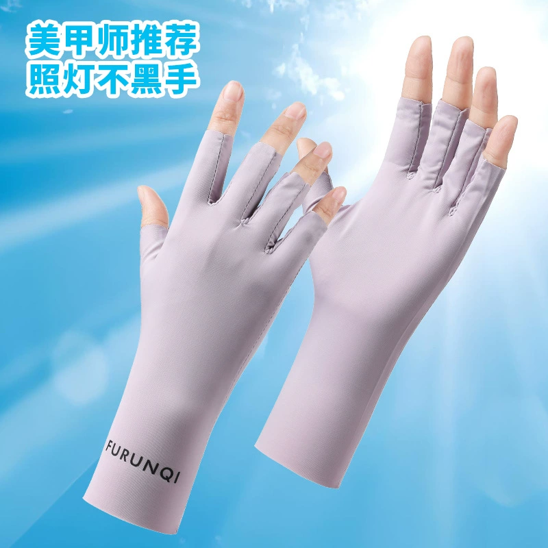 Summer silk breathable thin gloves for manicure, fingerless, UV protection