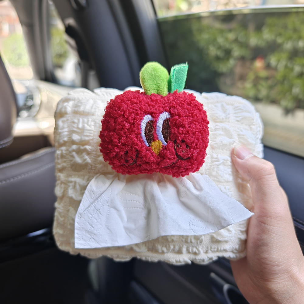 Cute Car-Mounted Tissue Box, High-End Plush Simple Armrest Box, Premium Car Tissue Box Hanging Bag Decoration for Women