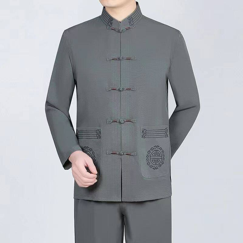 Middle-Aged and Elderly Tang Suit Men's 2025 Spring & Fall Long-Sleeved Stand-Up Collar Ethnic Style Men's Casual Chinese Style Retro Chinese Style Jacket