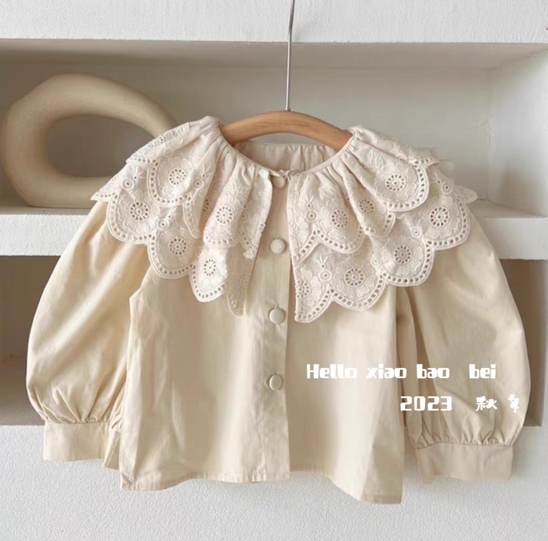 Estrella de los niños ropa de estilo coreano redondo para niños Primavera y otoño Nueva camisa de encaje de estilo occidental Retro Para niña moda para niños top a juego