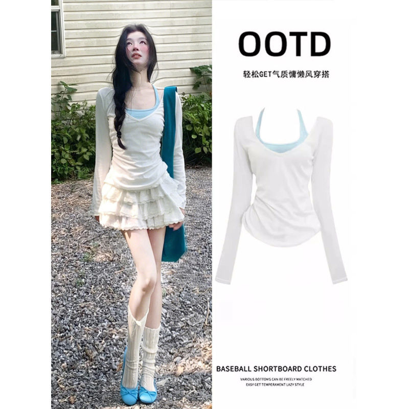 White Sun-Protective Sheer Blouse with Suspenders for Women, Two-Piece Set, Early Spring Stunning Dopamine-Style Korean Summer Outfit White Sun-Protective Sheer Blouse with Suspenders for Women, Two-Piece Set, Early Spring Stunning Dopamine-Style Korean Summer Outfit