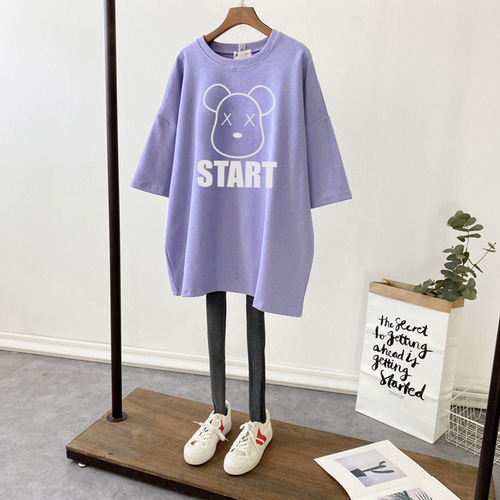 Cotton maternity summer top, mid-length loose plus-size T-shirt spring dress for pregnant women, summer maternity dress