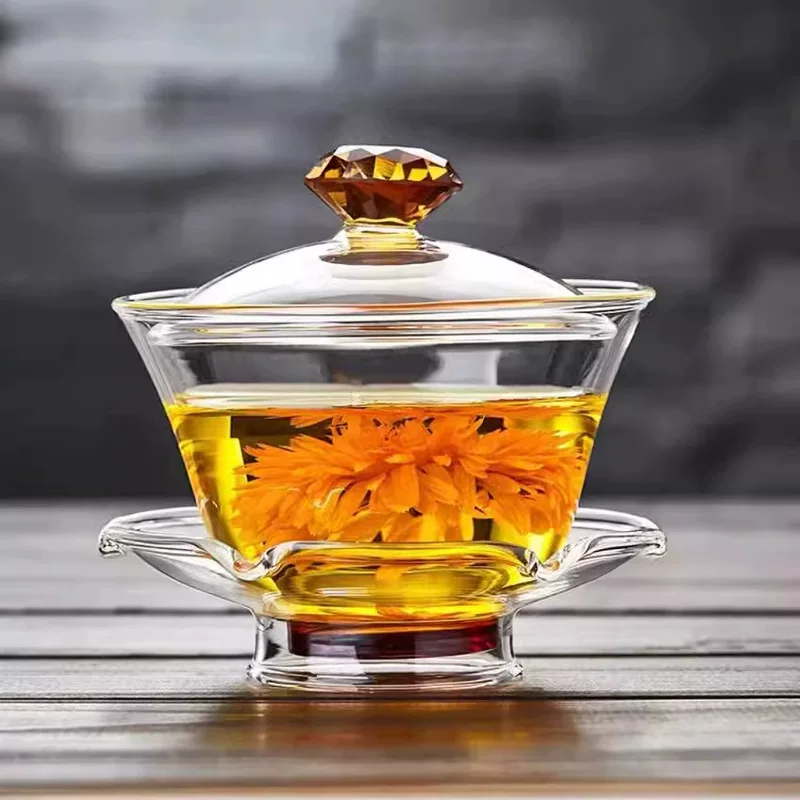 Glass tea set, big transparent teapot handmade, tea cup, increased thickness
