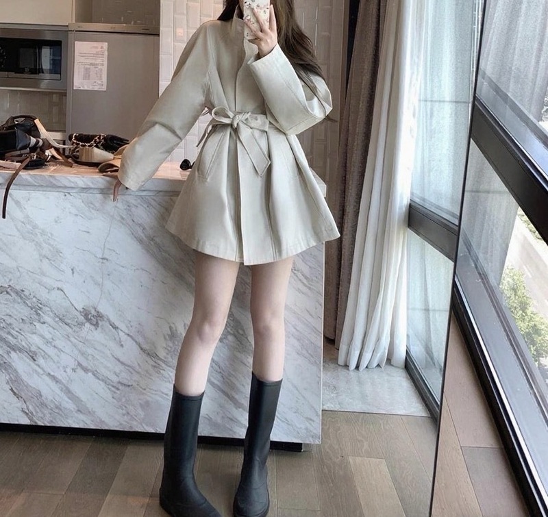 白色相簿 早秋韩系风衣外套女短款英伦风上衣立领尤莱特|undefined