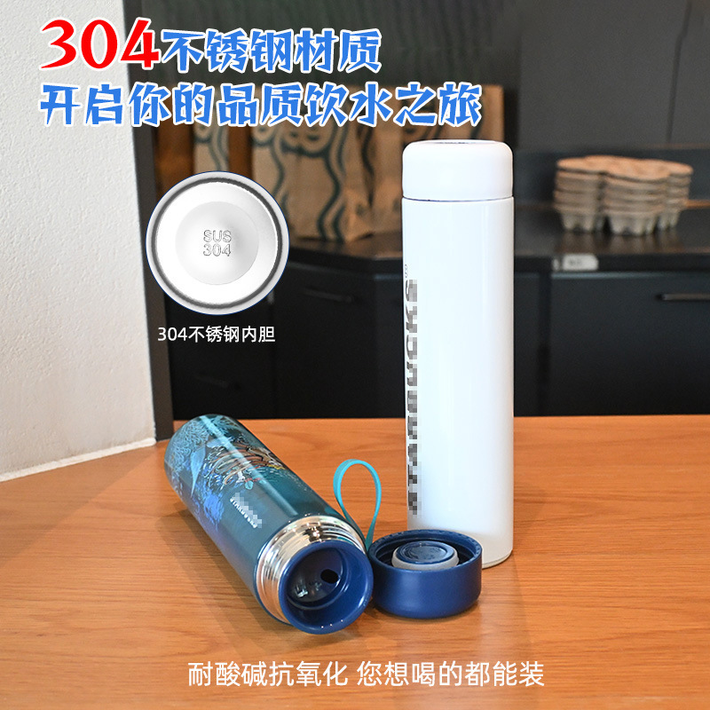 Double 11 Popular Thermos Cup New Simba Large-Capacity Straw Satchel Coffee Cup for Men and Women High-Looking Stainless Steel