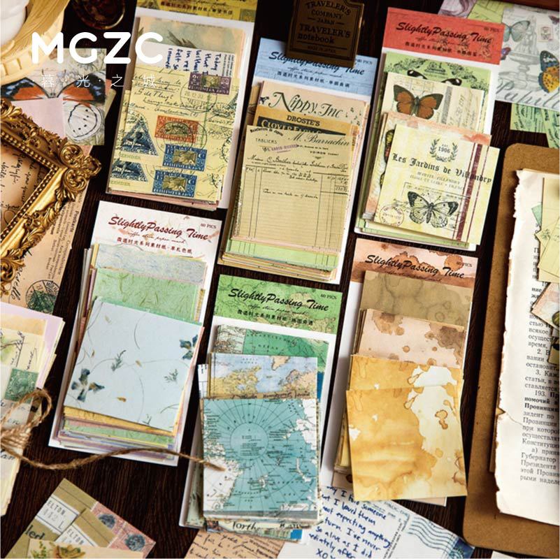 Twilight City Material Paper, Transparent Time Series, Retro Handmade Notebook Material Decorative Base Sticker 60 Sheets, 6 Styles