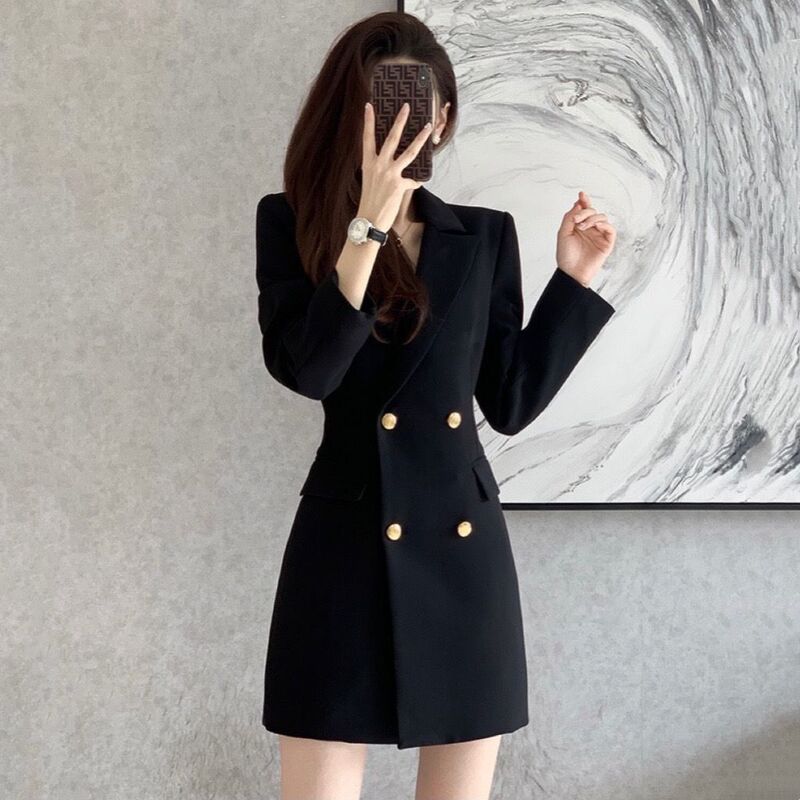 西装连衣裙女2025新款春秋韩版气质时尚修身收腰小个子职业中长裙|undefined