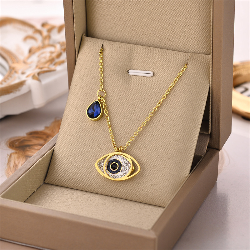 Fashion Devilu0027S Eye Titanium Steel Plating Artificial Diamond Pendant Necklace