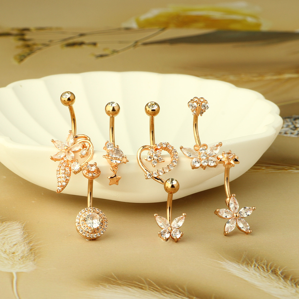 Holiday, Daily Occasion 1 Piece Belly Rings Simple Style Heart Shape Metal Inlay Zircon