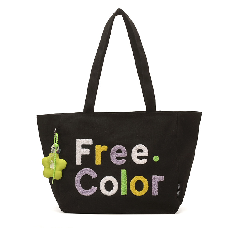 letras de color coreanas bordadas bolsas de lienzo de estilo estilo simple moda versátil bolsas de hombro para estudiantes