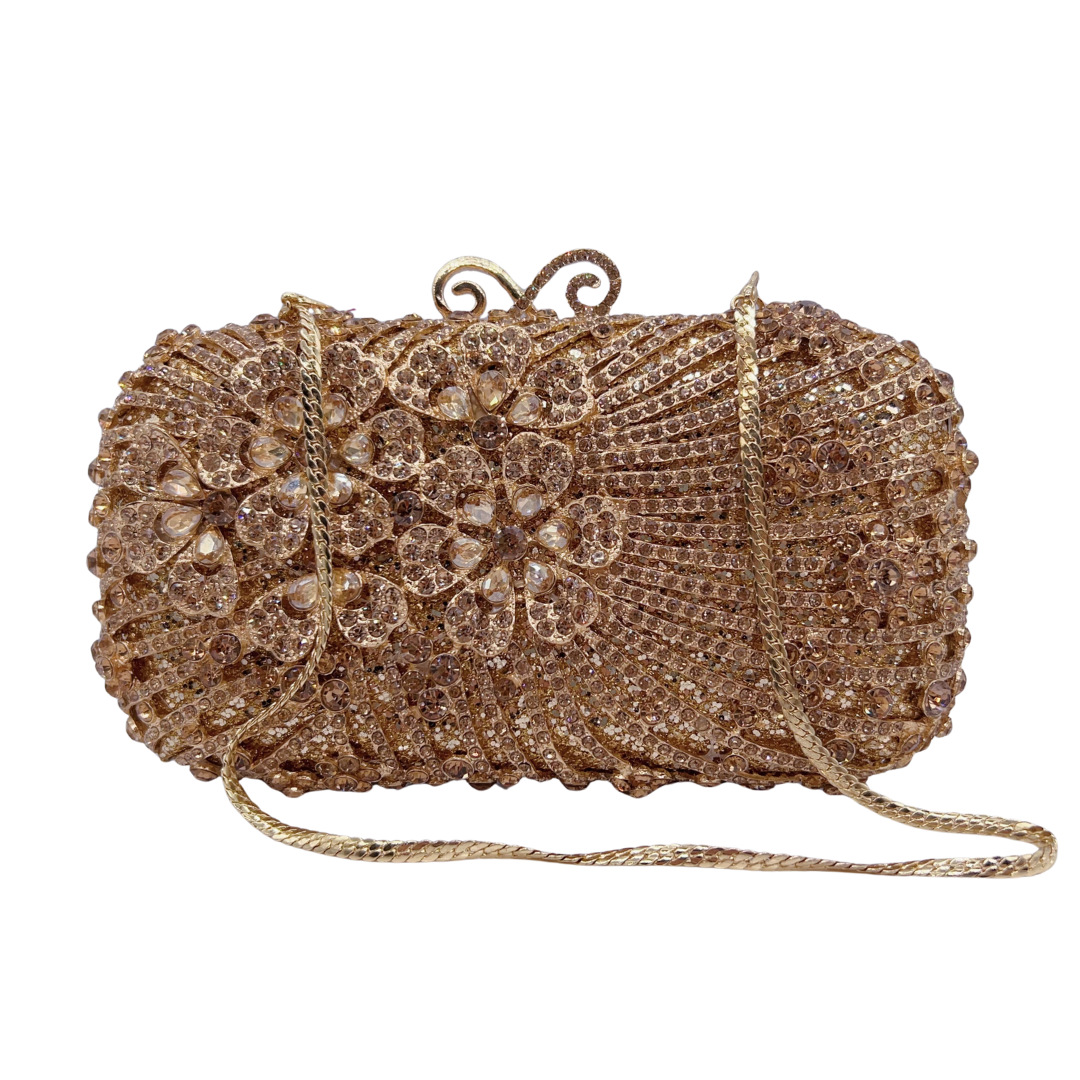 Túi clutch nữ đính đá dạ hội pha lê lấp lánh — màu vàng, bạc chi tiết 3