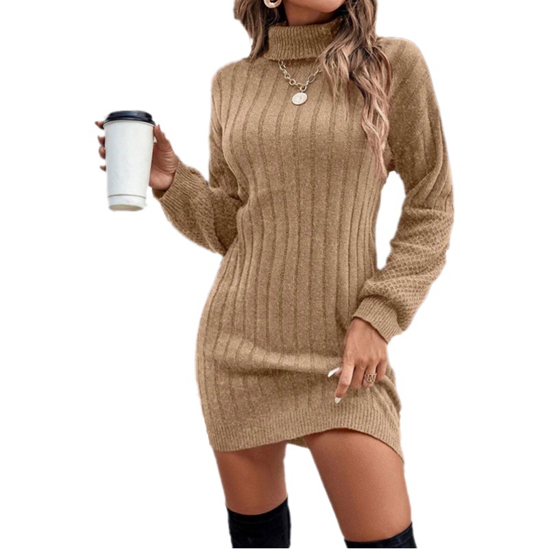 Comercio exterior transfronterizo europeo y americano Amazon Otoño e Invierno suéter vestido 2023 nuevo cuello alto Vestido de punto casual Suelto