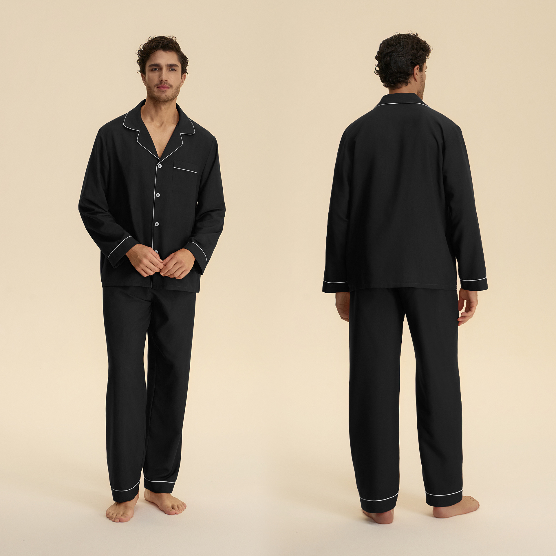 Otoño transfronterizo delgado pareja pijama de manga larga pantalones con solapa nubes algodón casero casual conjunto 3987 + 3988