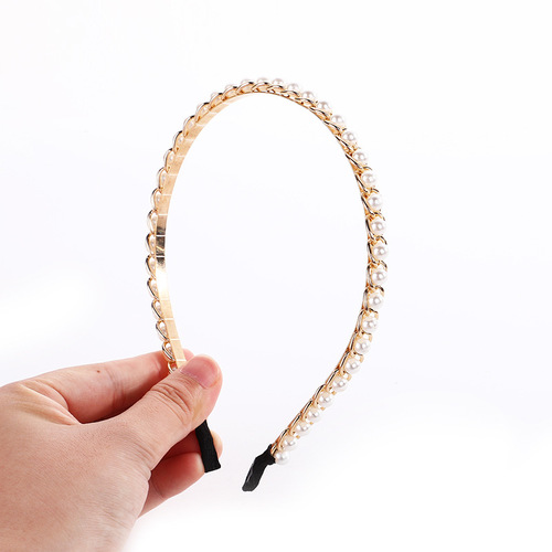 Korean ins new simple retro pearl alloy headband internet celebrity fresh temperament super fairy headband headwear