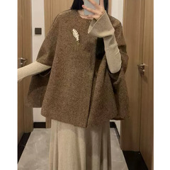 ZHOYUE巨好看的早秋季上衣女2025新款斗篷披肩外搭小香风外套圆领