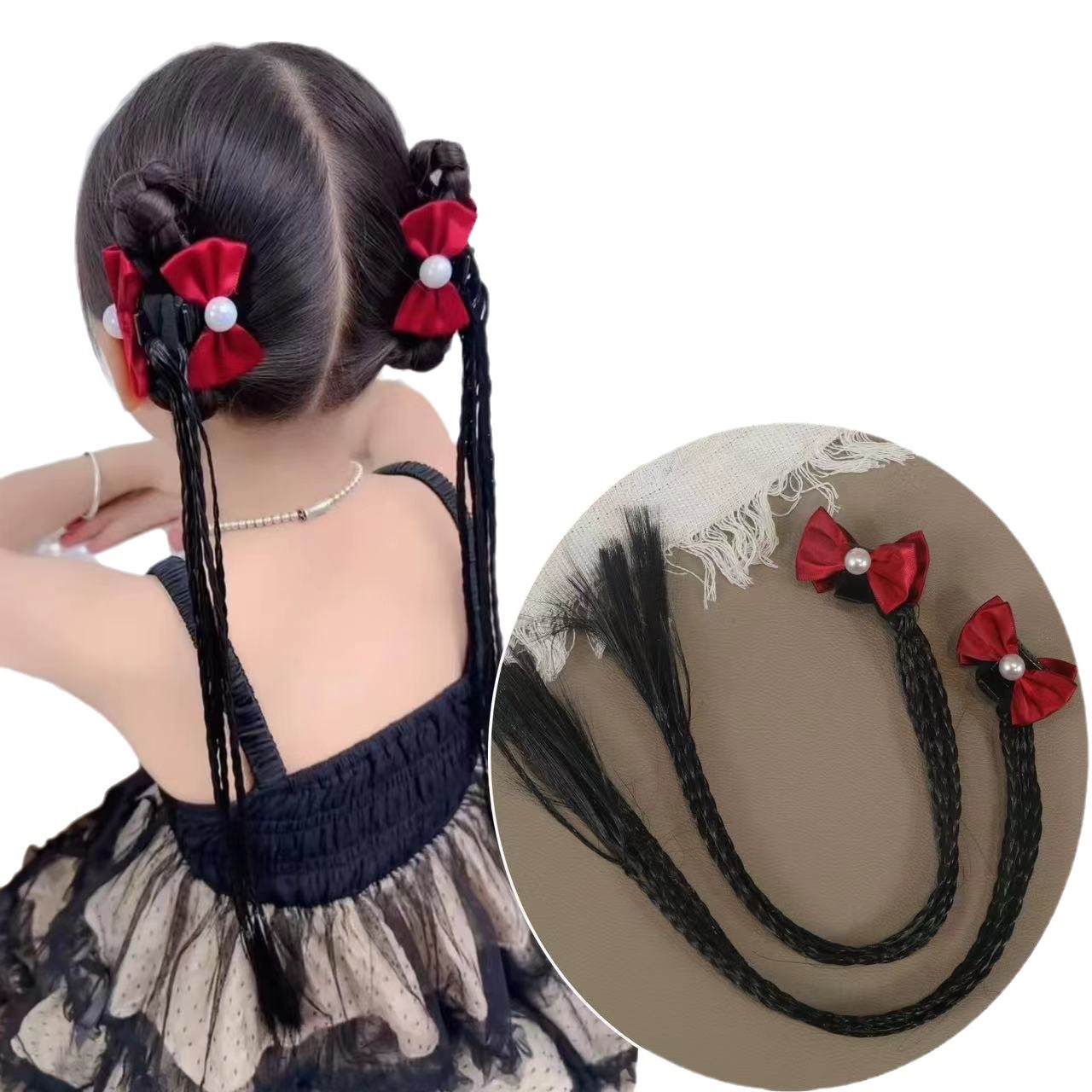 Niños de Año Nuevo mariposa bordilla clips de pelo estilo chino trenzado cadena de pelo bebé clips niñas festejos de Año Nuevo clip de pelo adornamiento