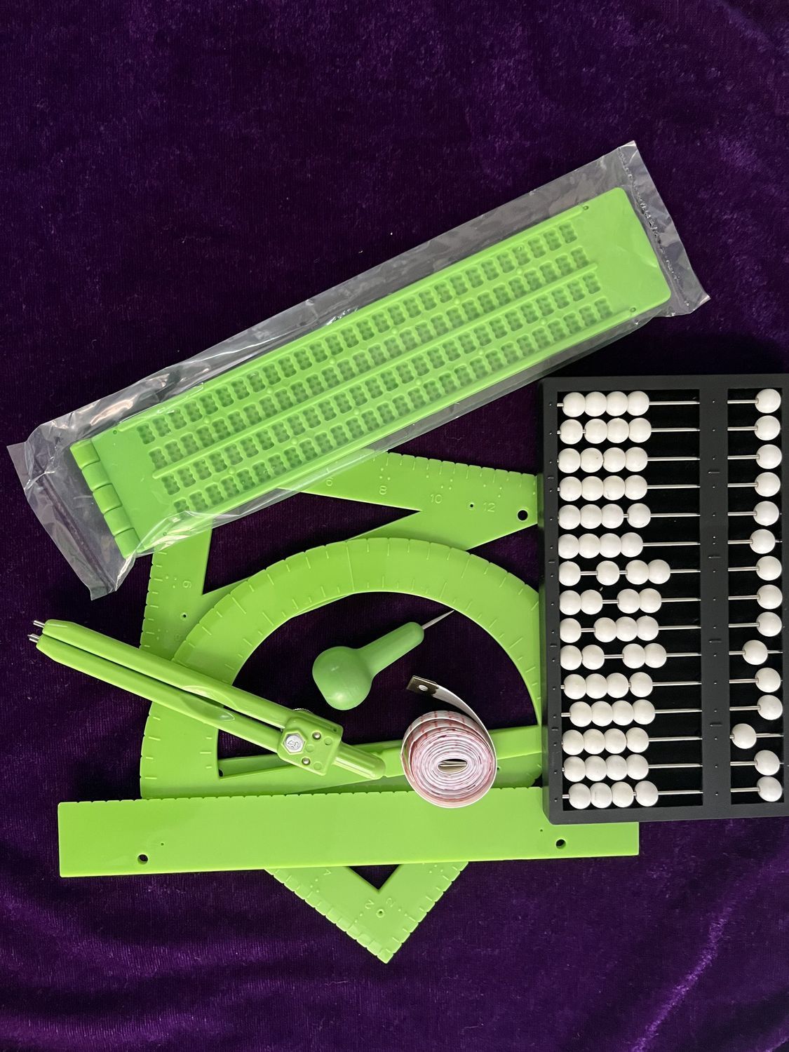 盲人学习文具套装有直尺三角尺圆规写字板布尺等盲校盲童学习用品