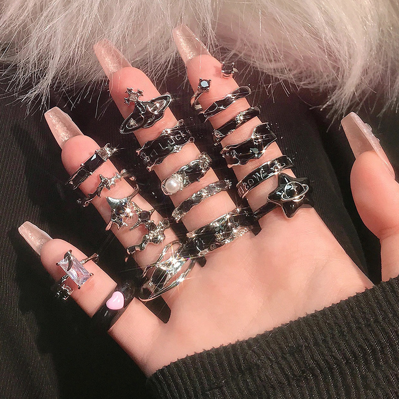 韓版暗黑土星個性滴釉開口戒指時尚簡約中性冷淡風潮酷氣質指環