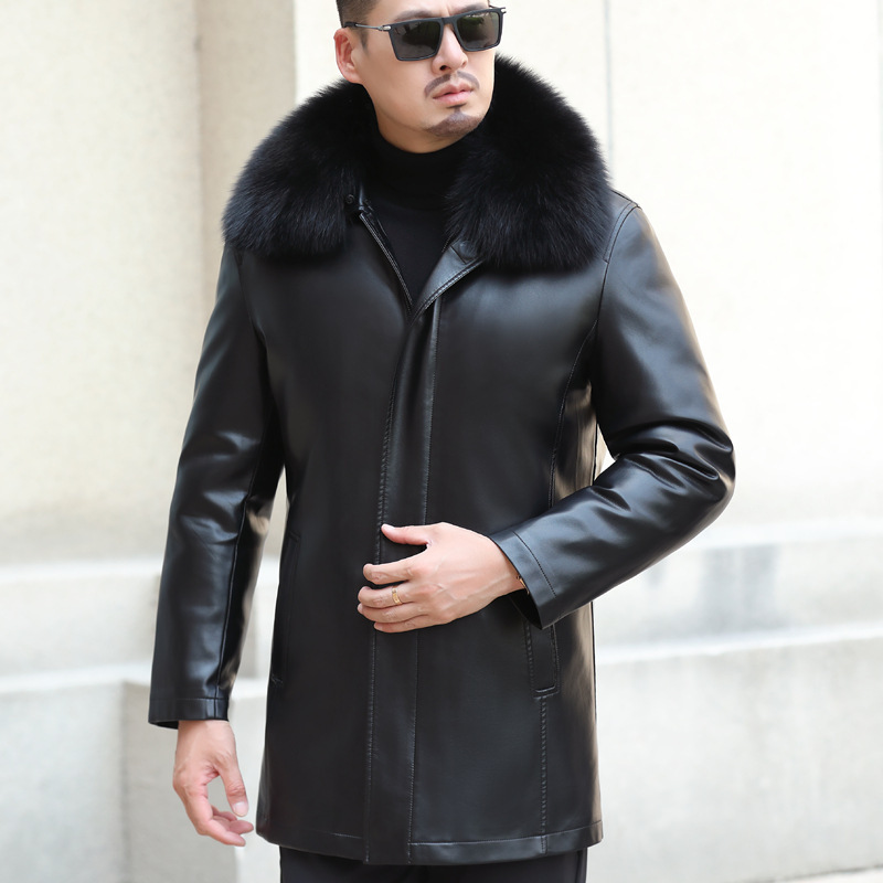 Winter Haining Genuine Leather Men's Mid-Length Coat Down Jacket Leather Jacket Casual Thickened Lapel Sheepskin Coat