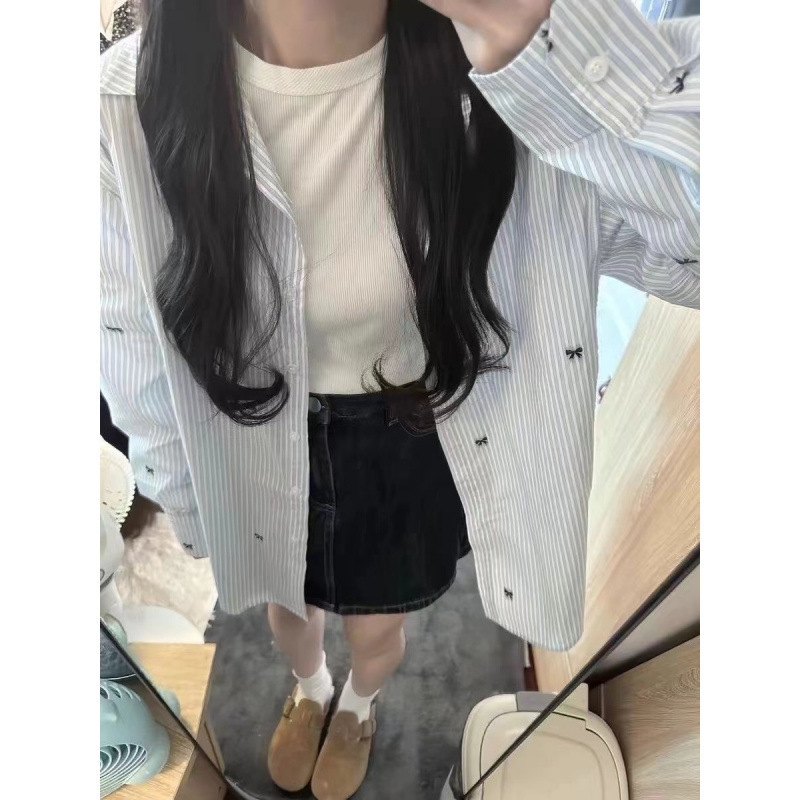 春季新款减龄条纹衬衫女设计感韩系宽松休闲衬衣长袖防晒上衣外套|undefined