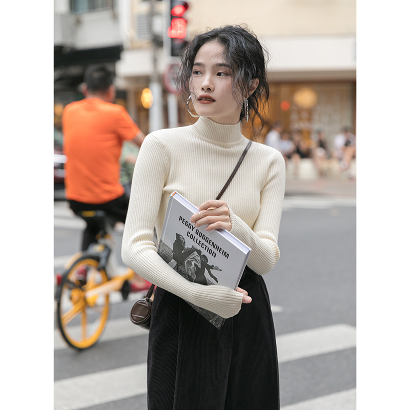 觅定半高领打底衫女秋冬内搭毛衣针织衫加厚上衣冬季新款黑色白色|undefined