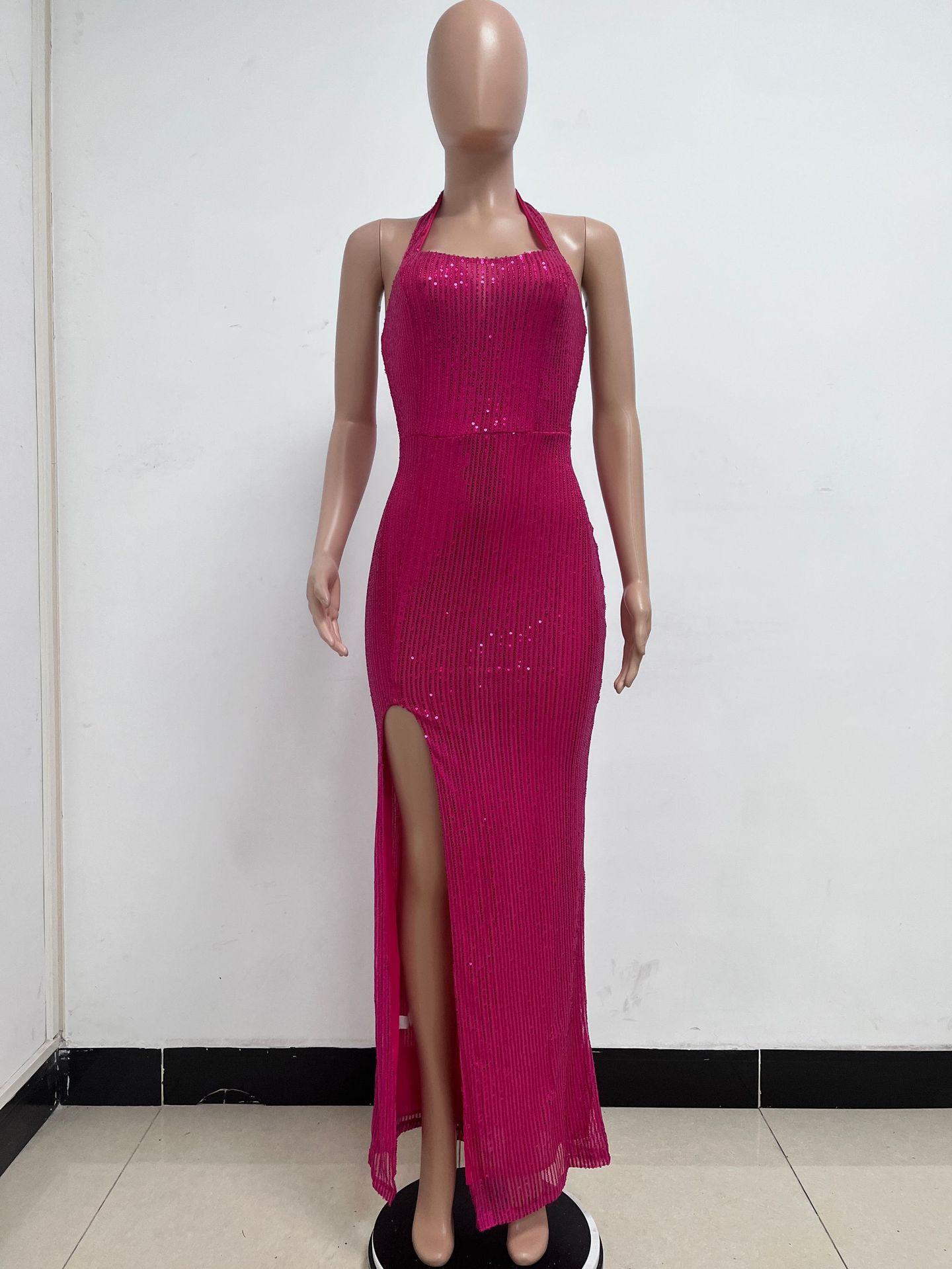 350g Weight Maxi Long Dress Dress Length Type Sleeveless Sleeve Length Party Dress Dresses Type Spandex, Polyester Fabric Type High Waist Waist Line Banquet, Party Occasion Halter Neck Neckline Slim Fit Type Solid Color Pattern Summer, Spring, Autumn Season Women's Gender Sequins Design Elegant, Sexy Style Wholesale Women's Elegant Sexy Sequins Solid Color Banquet Party Halter Neck Sleeveless Party Dress 16